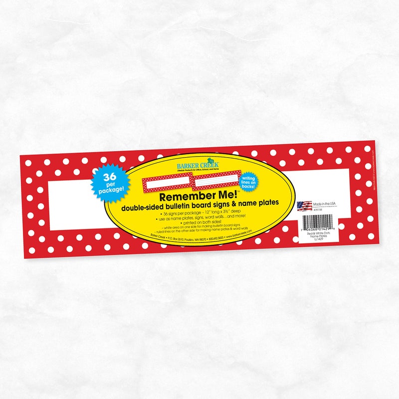 Barker Creek Double-Sided Desk Nameplates & Bulletin Board Signs, Red & White Dots, Multi-Purpose Desk Nameplates, Bulletin Board Signs, Word Walls and More! 3.5 x 12, Pack of 36 (1429) - Image 5